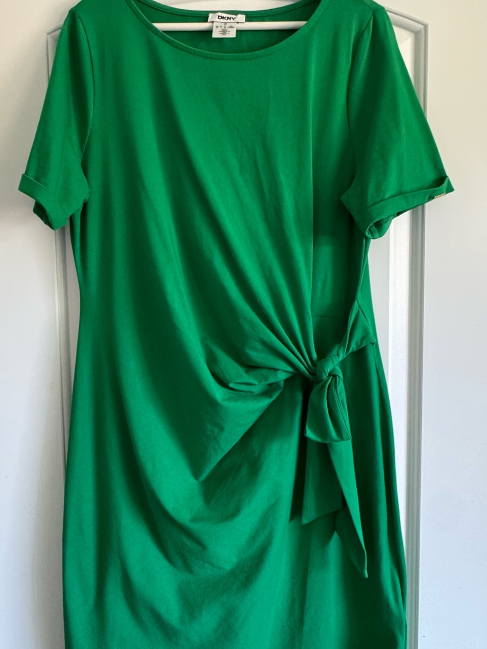 DKNY Emerald Green Tie-Detail Short Sleeve Midi Dress